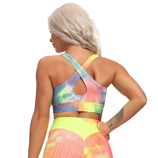 Tie Dye Deep V Fitness Bra - StepFoward ActiveWear