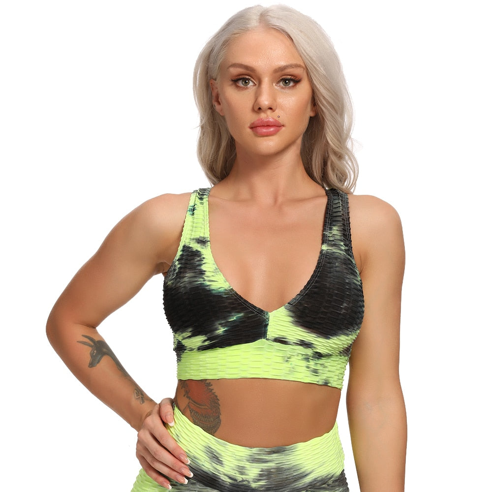 Tie Dye Deep V Fitness Bra - StepFoward ActiveWear