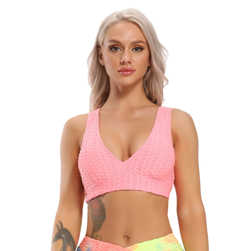 Tie Dye Deep V Fitness Bra - StepFoward ActiveWear