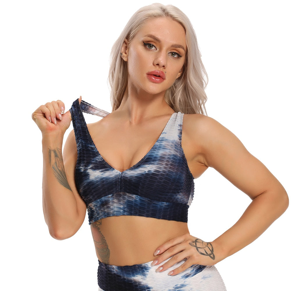 Tie Dye Deep V Fitness Bra - StepFoward ActiveWear
